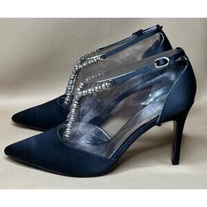 Adrianna Papell Aurora Black Satin Beaded Heels 10 M New